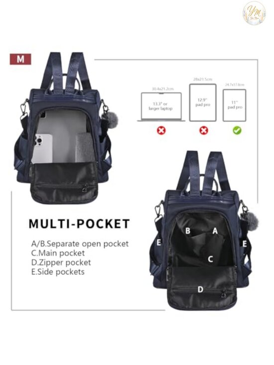 Women\'s Waterproof Nylon Anti-theft Travel Backpack Purse with Adjustable Straps main image 5